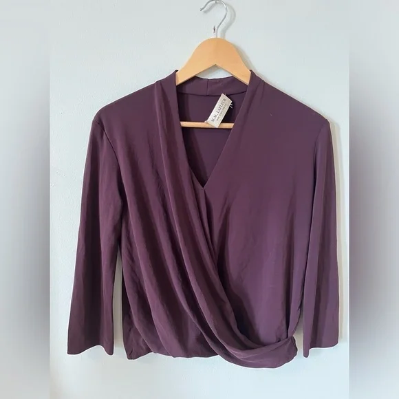 MM Lafleur The Deneuve Blackberry V Neck Crossover Top Knit Crêpe Stretch Small - Picture 4 of 8